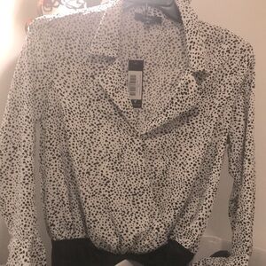 LULUS NWT ALWAYS LOVELY PRINT LONG SLEEVE BODYSUIT OFF WHITE &BLACK PRINT SZ LG